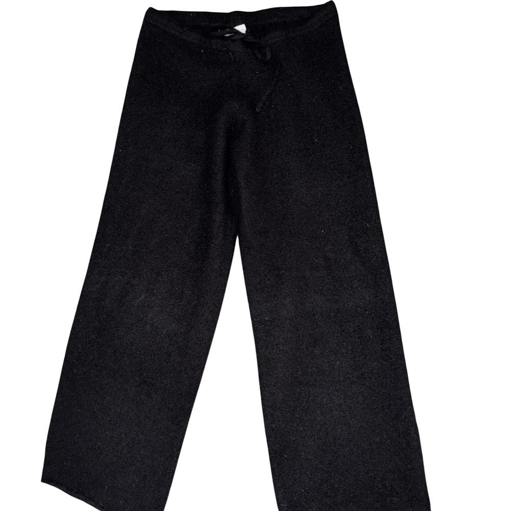 FRONTGATE 100% Cashmere Tie Waist Capri Pants S/M Black Loungewear Wide Leg